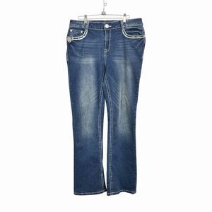 Jack David Womens Sz 15 Blue Bling Flap Pocket Bootcut Denim Jeans Y2K Western